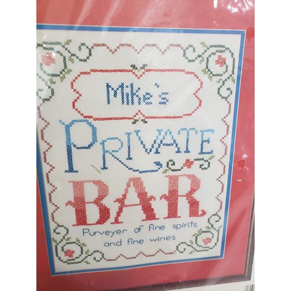 Vintage Bucilla Stitchery Cross Stitch Kit Sampler PRIVATE BAR Mancave Brew Beer - Picture 3 of 7
